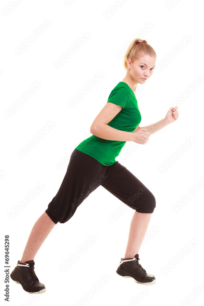Sport. Flexible fitness girl doing stretching exercise