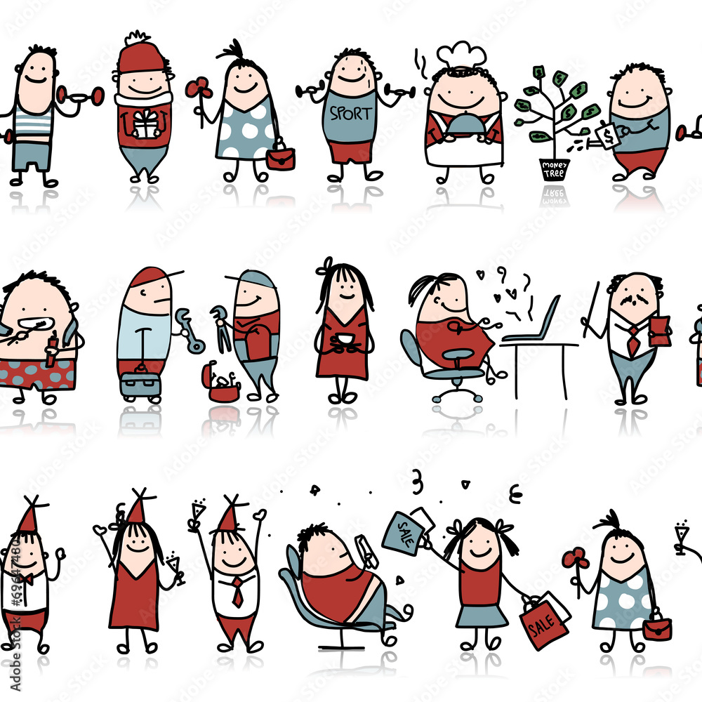 Funny peoples, seamless pattern for your design Funny peoples, seamless pattern for your design