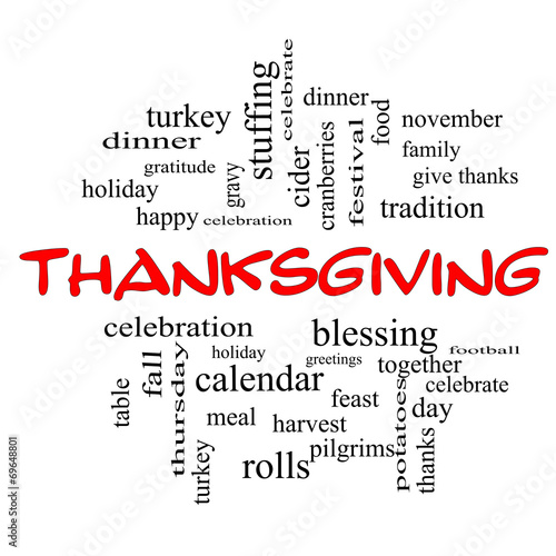 Thanksgiving Word Cloud Concept in red caps