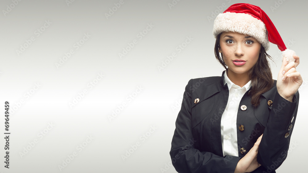 business woman in santa hat business woman in santa hat