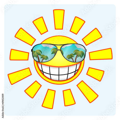 Cheerful smiling sun wearing sunglasses