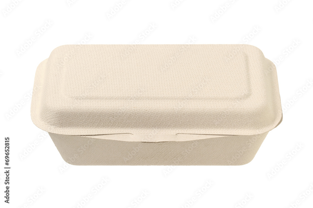 Unbleached plant fiber food box isolated on white background