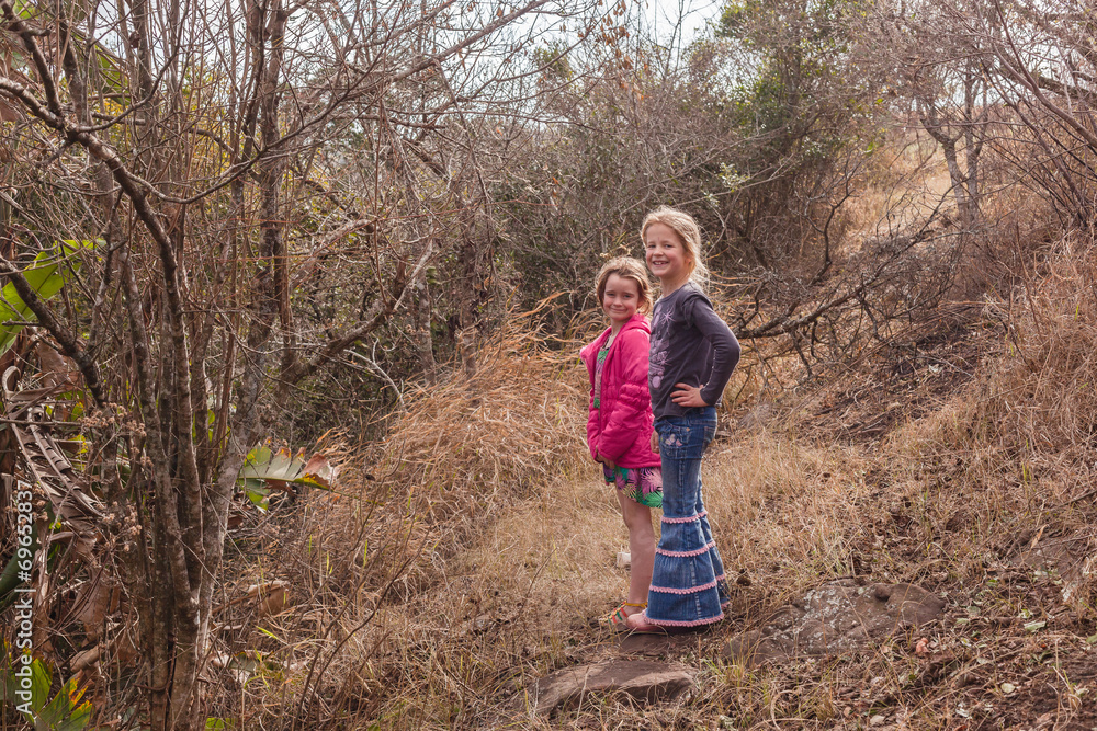 Young Girls Exploring Wilderness Outdoors Young Girls Exploring Wilderness Outdoors