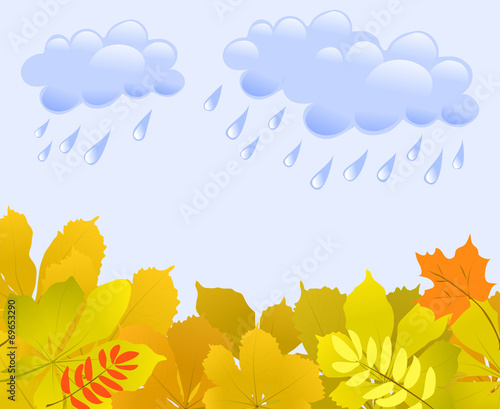 Autumn background with leaves and rain