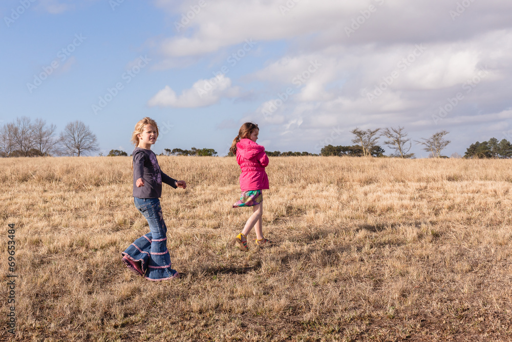 Young Girls Walking Exploring Nature Reserve Young Girls Walking Exploring Nature Reserve