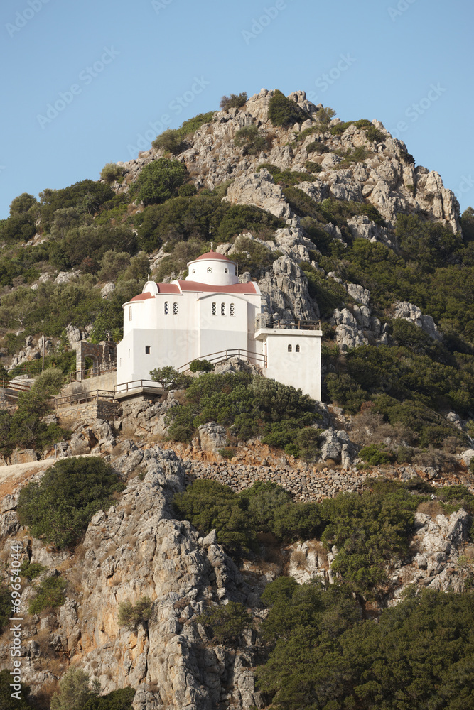 Traditional greek church in the mountain. Crete. Greece - obrazy, fototapety, plakaty 
