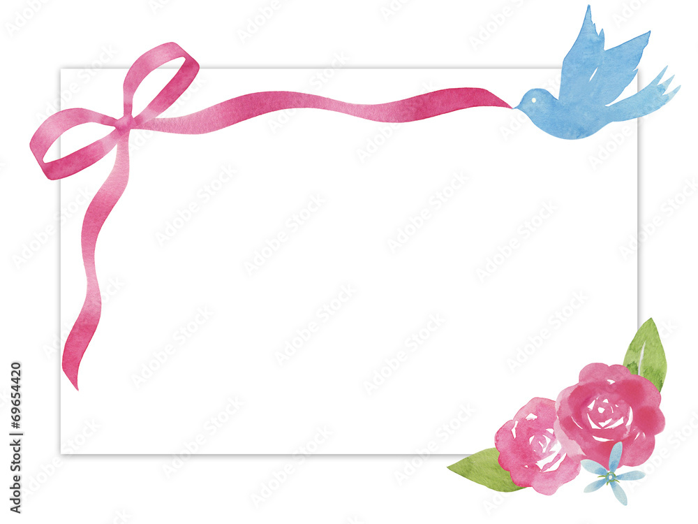 リボンと青い鳥と花のメッセージカード Stock イラスト Adobe Stock