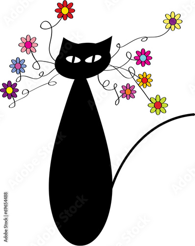 funny cartoon cat with flowers