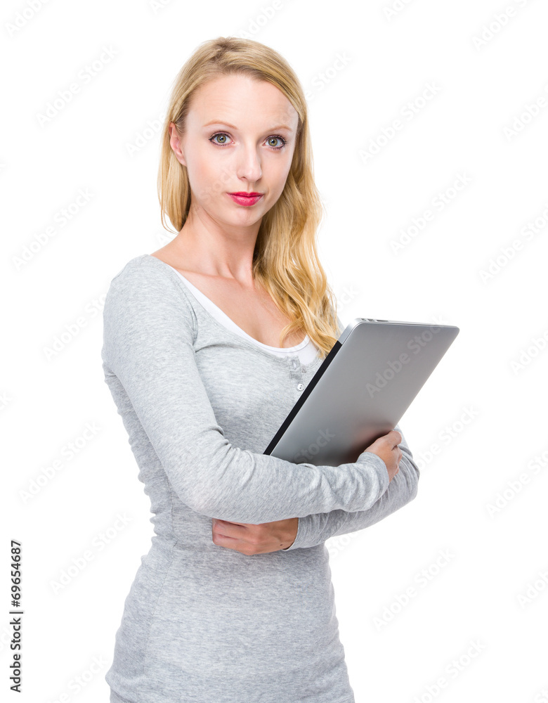 Caucasian woman with laptop computer Caucasian woman with laptop computer