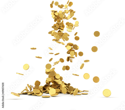 Falling golden coins isolated photo
