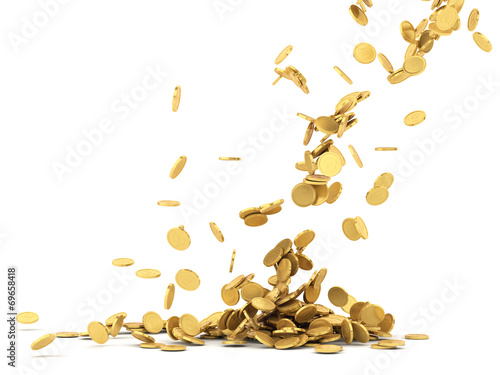 Falling golden coins isolated
