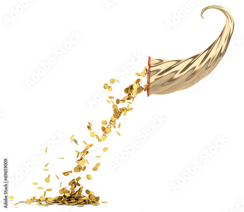 Obraz na plátně Cornucopia - Golden coins isolated