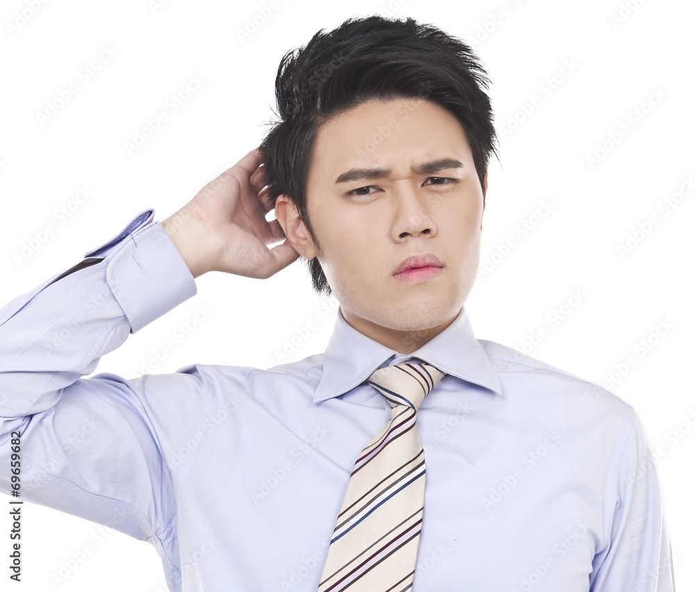 young businessman scratching his head, hard decision, young businessman scratching his head, hard decision,