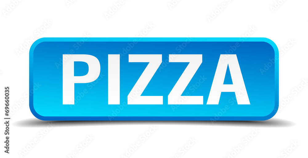 Pizza blue 3d realistic square isolated button Pizza blue 3d realistic square isolated button