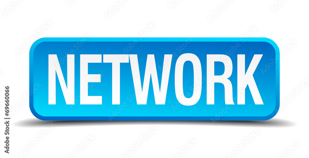 Network blue 3d realistic square isolated button Network blue 3d realistic square isolated button
