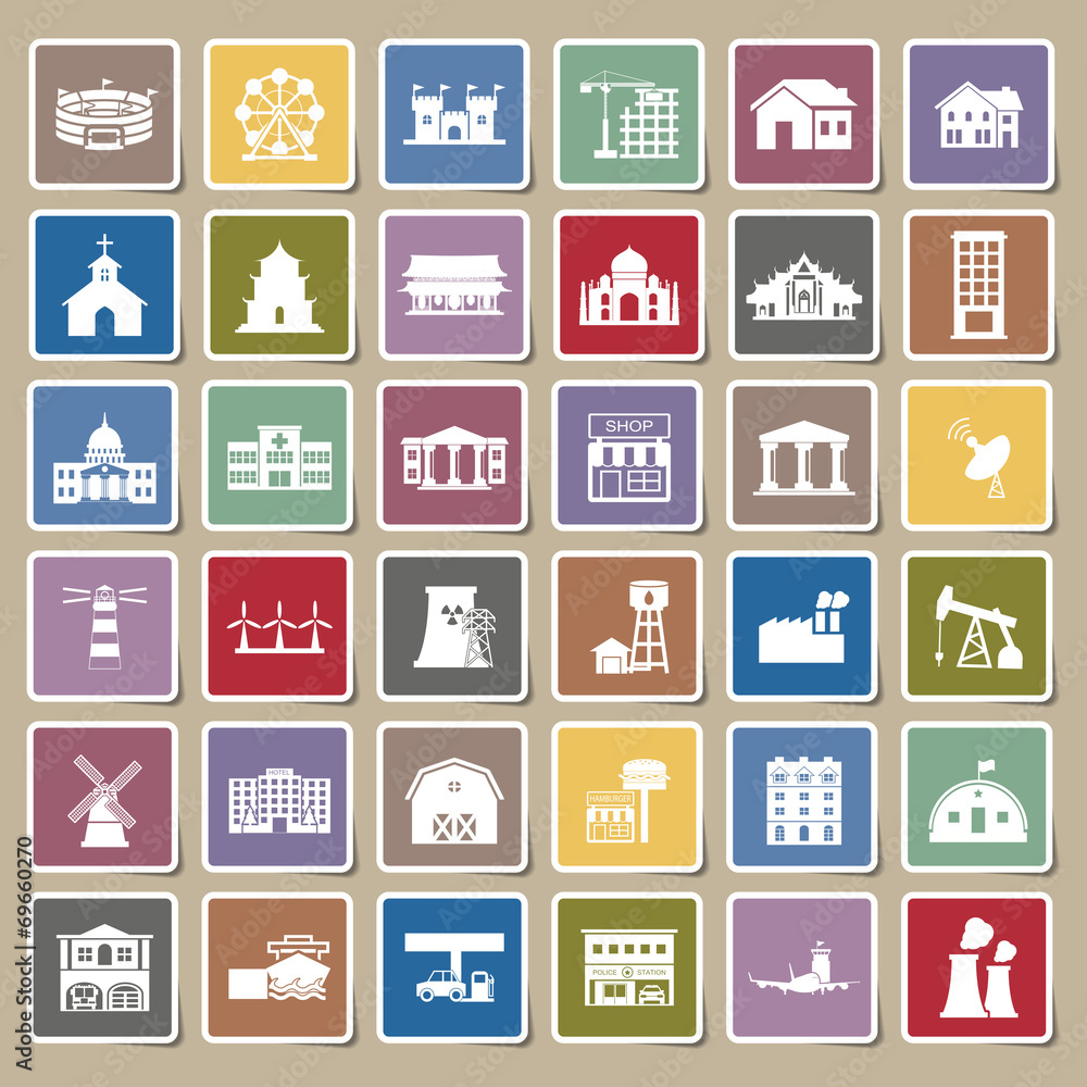 Buildings city icon Sticker set