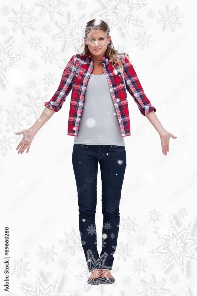 Composite image of portrait of a confused young woman Composite image of portrait of a confused young woman