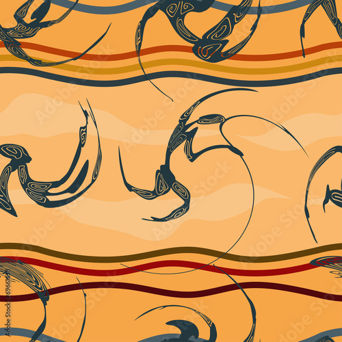 Seamless with silhouettes of the primitive people