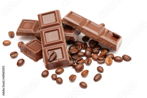 Chocolate blocks and coffee beans