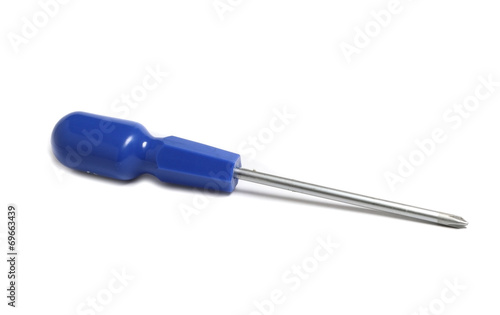 screwdriver with a cross and blue handle