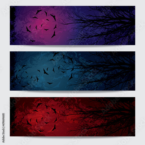 Happy Halloween horizontal banners set