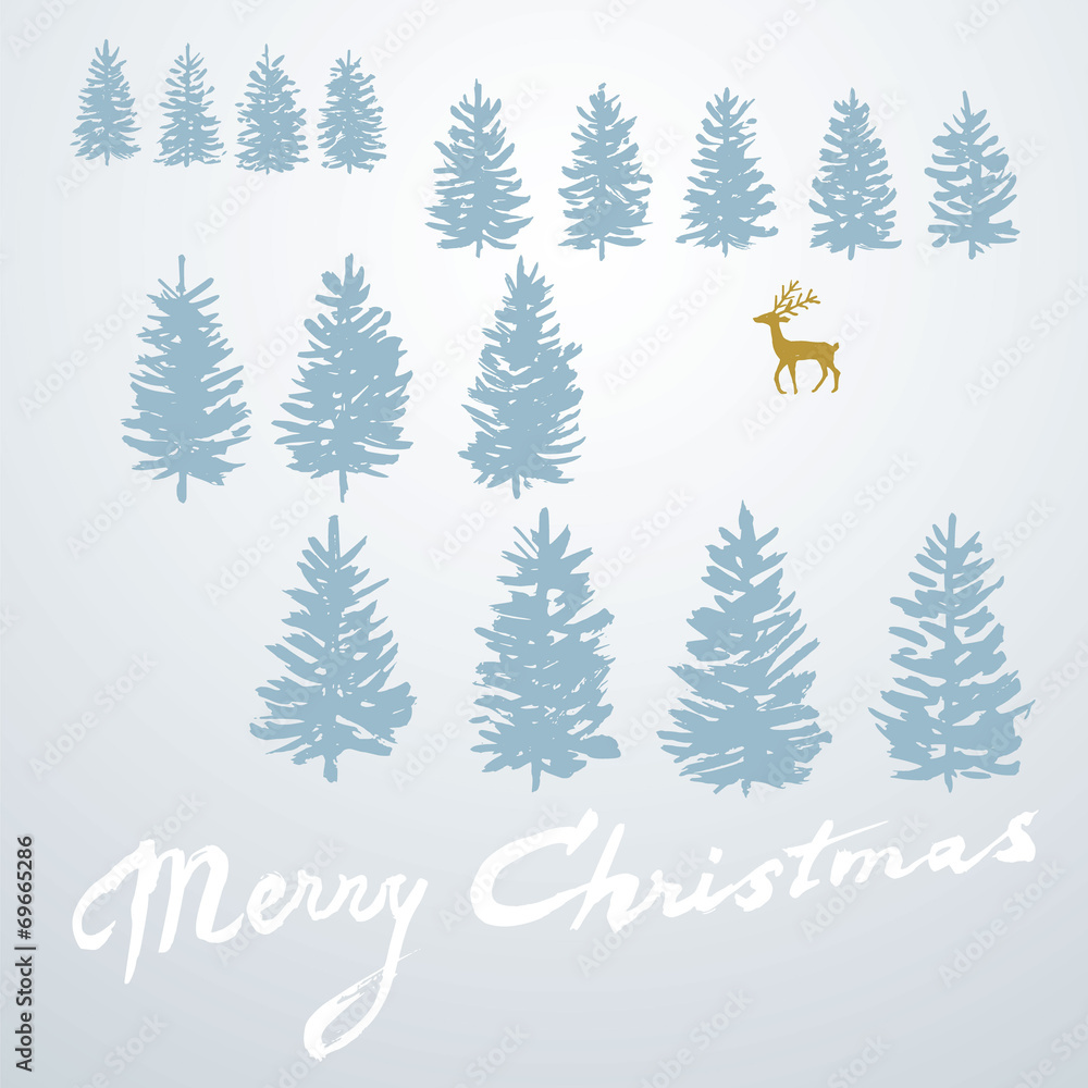 Obraz premium Christmas card with trees and deer