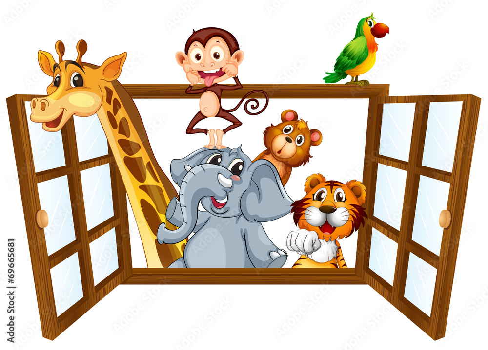 Animals and window Stock Vector | Adobe Stock