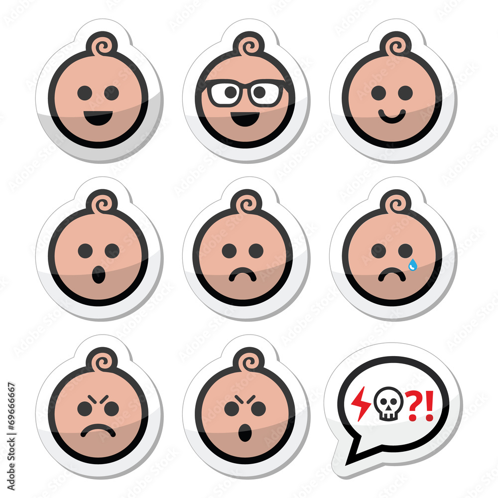 Baby boy faces, avatar vector icons set Baby boy faces, avatar vector icons set