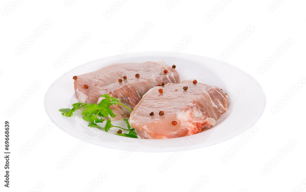 Raw meat on a plate.