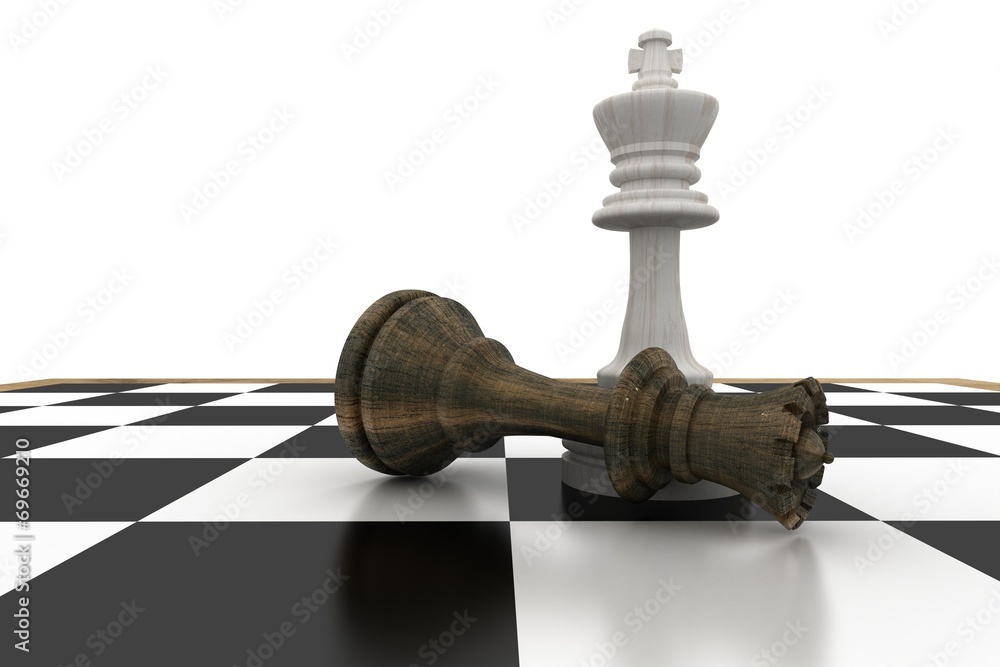 White king standing over fallen black queen White king standing over fallen black queen