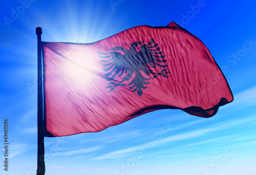 Albania flag waving on the wind