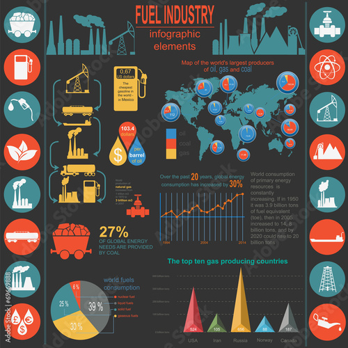Fuel industry infographic, set elements for creating your own in