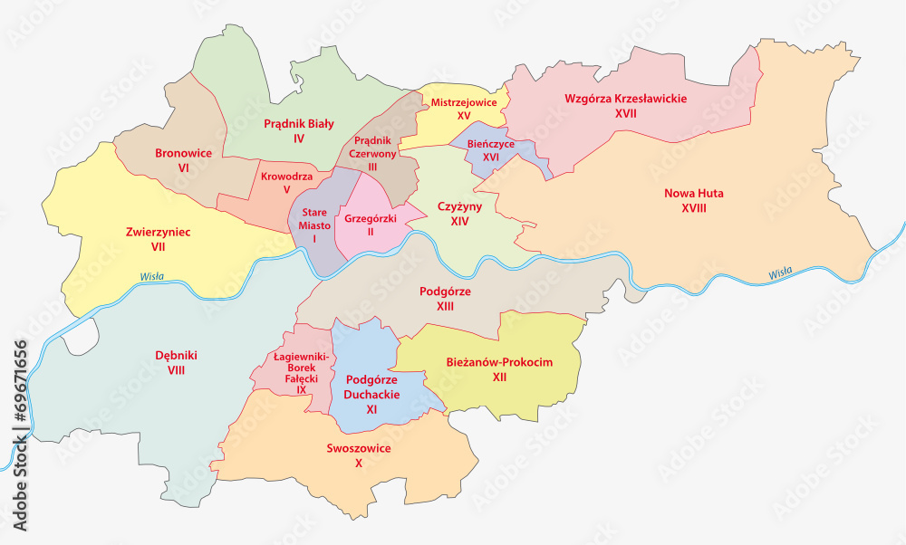 Obraz premium Krakau, Verwaltungsgliederung, Stadtteile