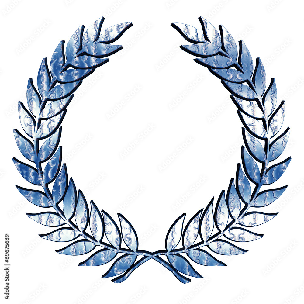 Metallic Laurel Wreath in blue on white Metallic Laurel Wreath in blue on white