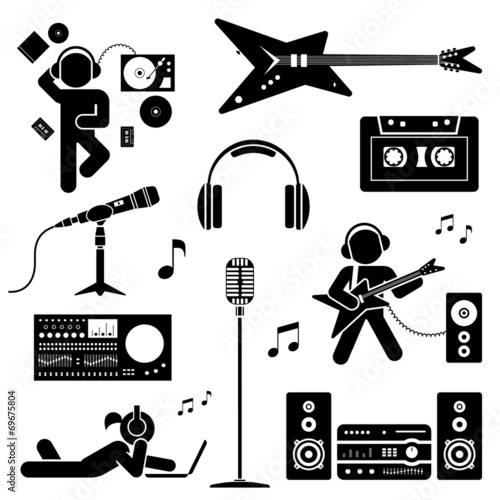 Vector set of various stylized dj icons. Pictogram icon set.
