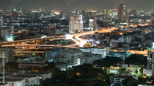 Bangkok at night with traffic light