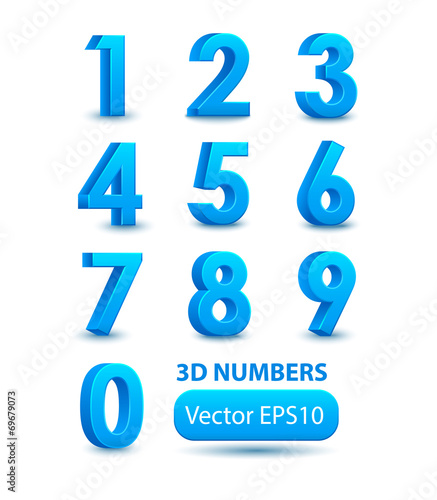 Blue 3d numbers. Vector set.