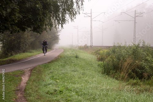 misty country road in the early morning