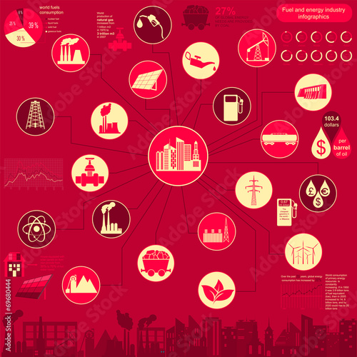 Fuel and energy industry infographic, set elements for creating