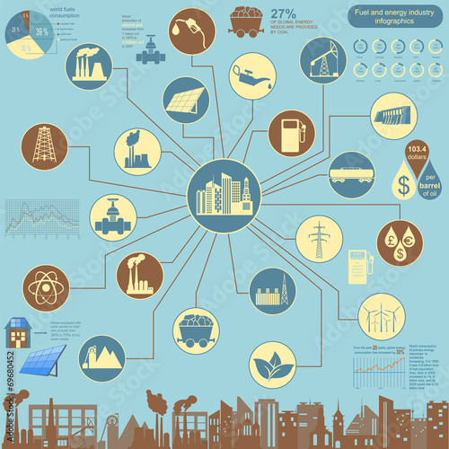 Fuel and energy industry infographic, set elements for creating