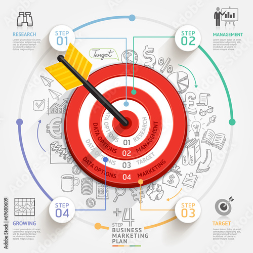 Business target marketing concept. Target with arrow and doodles