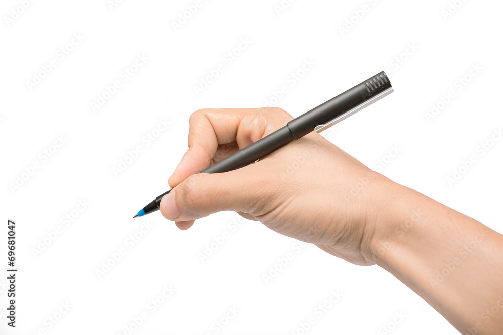 Hands with pen over paper isolated on white background Hands with pen over paper isolated on white background