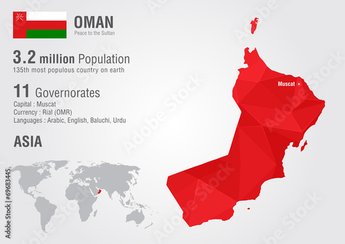 Oman world map with a pixel diamond texture.