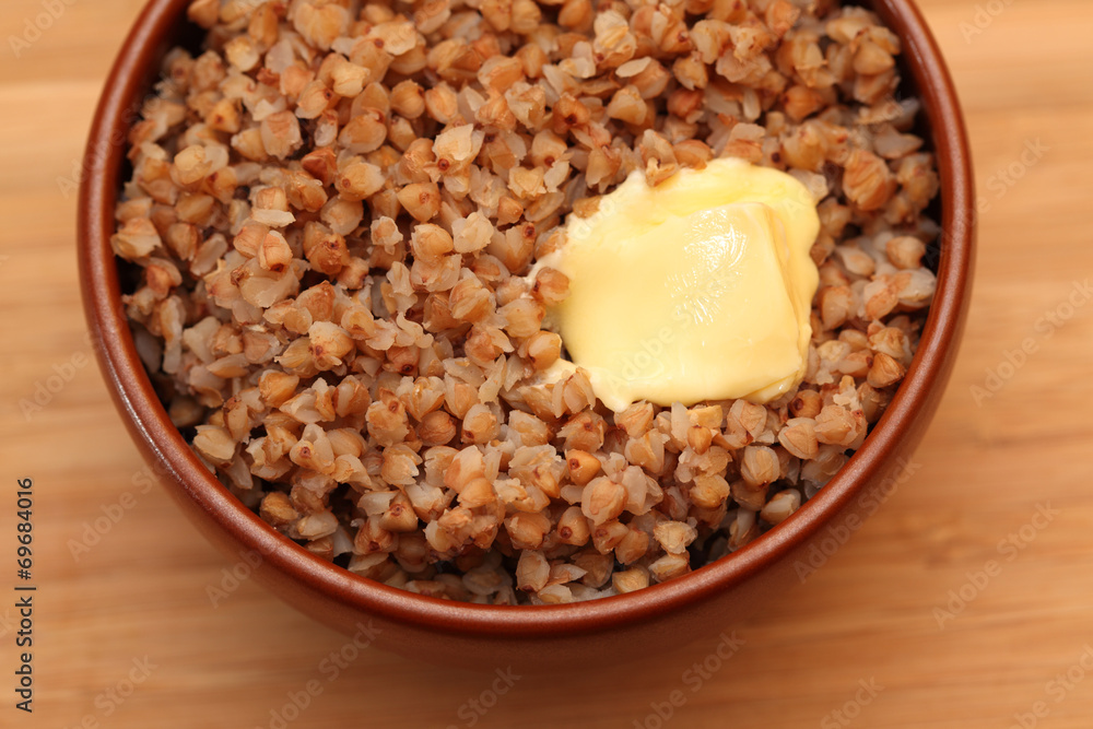 Cooked buckwheat in bowl