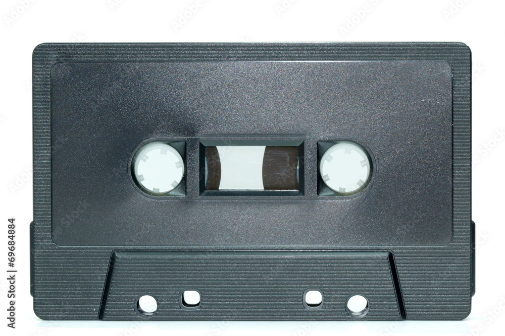 Obraz premium Black cassette tape on white background