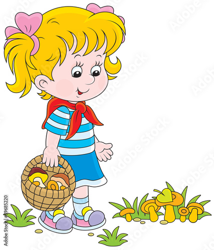Girl picking mushrooms