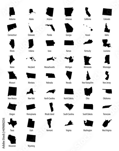 Illustration of all 50 states of america on white background