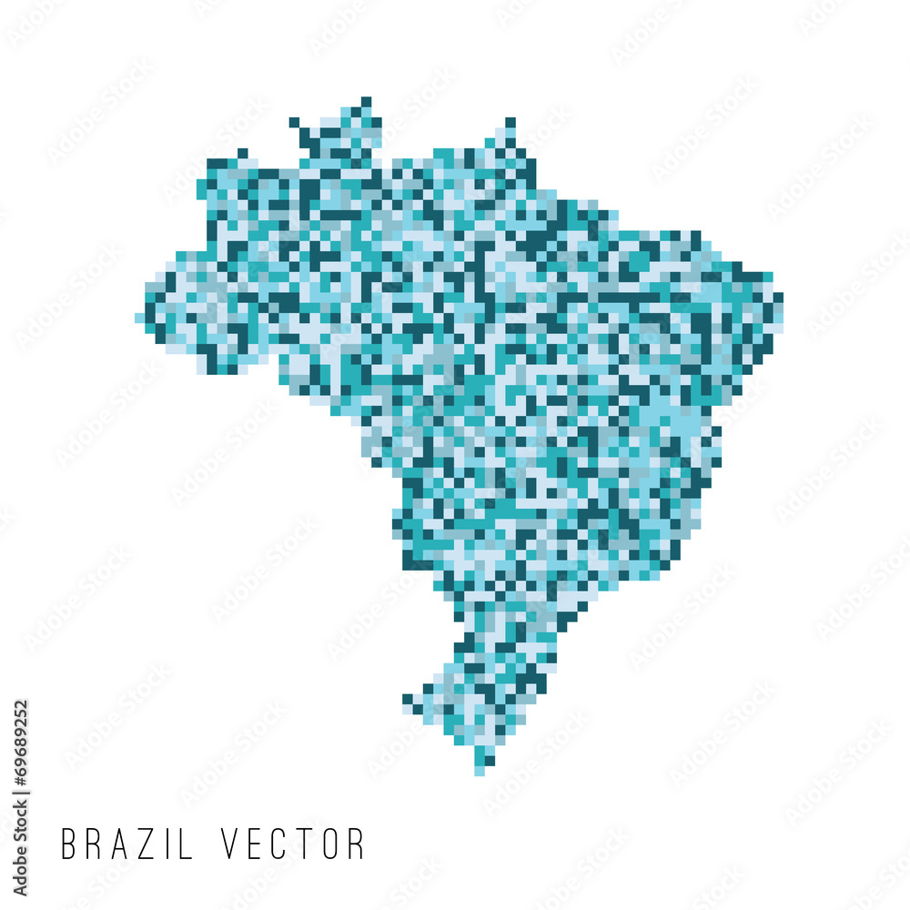 A vector outline of Brazil in a pixel art style