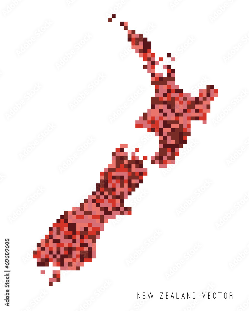 A vector outline of New Zealand in a pixel art style A vector outline of New Zealand in a pixel art style