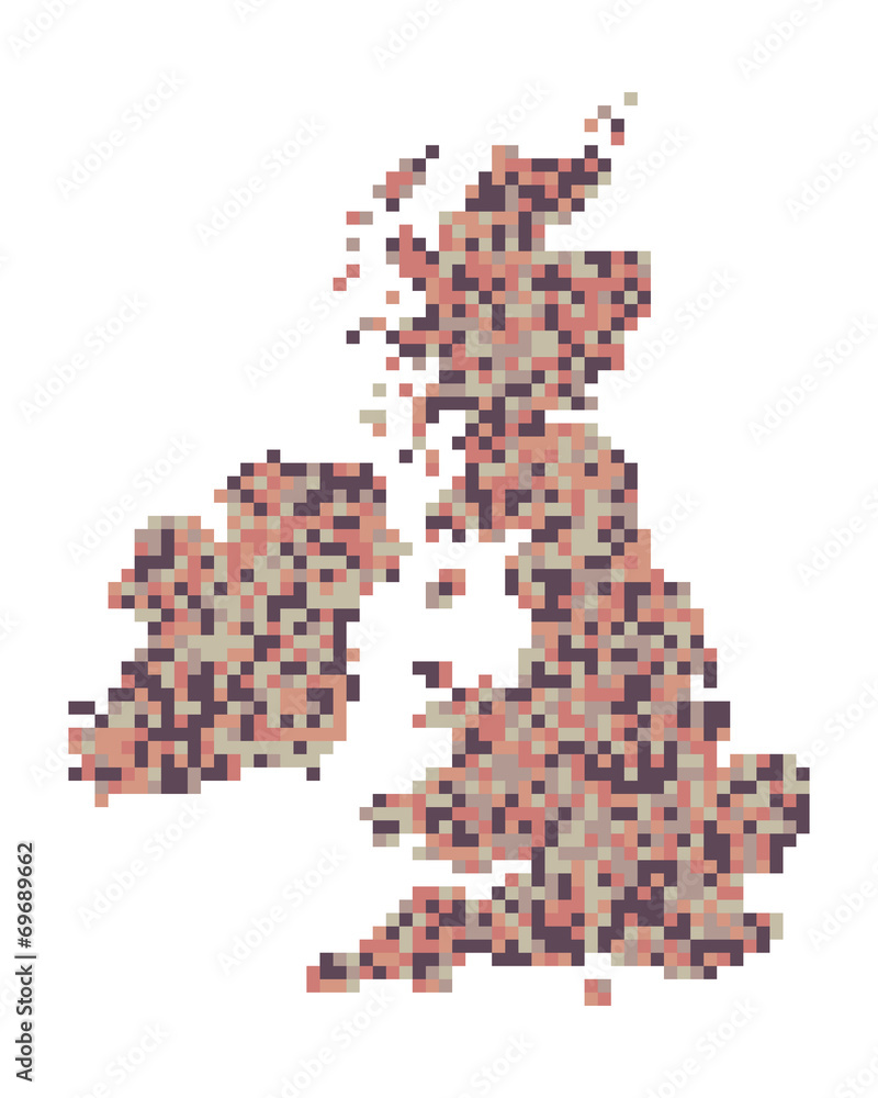 Obraz premium A pixel art style vector of the British Isles and Ireland
